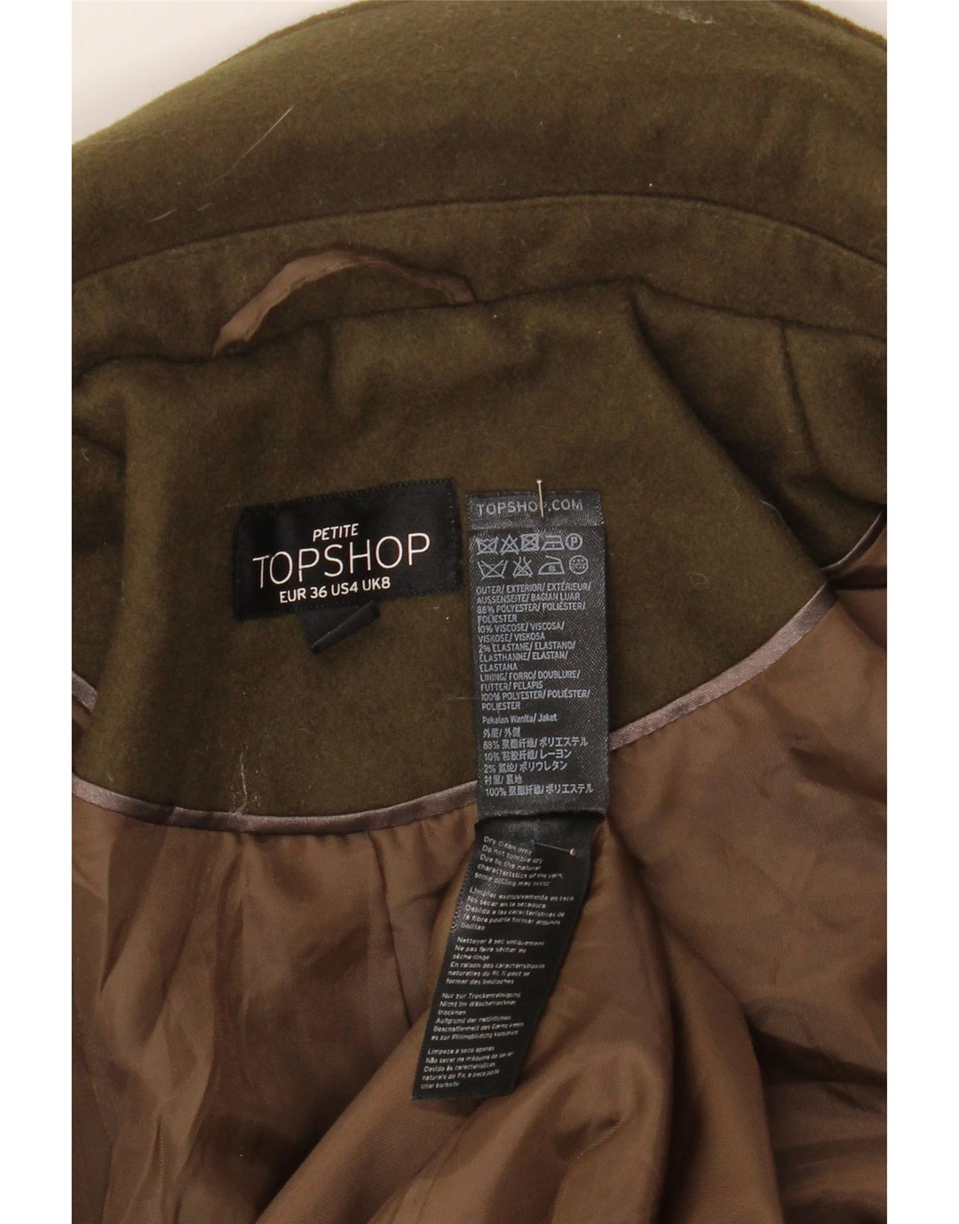 Topshop ženski kaput Petite UK 8 Mali kaki poliester