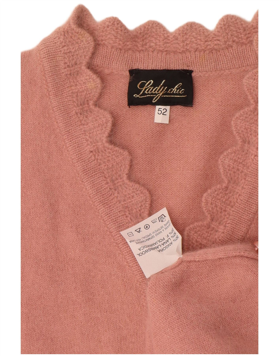 Vintage ženski džemper s dugmadima i ovratnikom IT 52 2XL Pink Angora