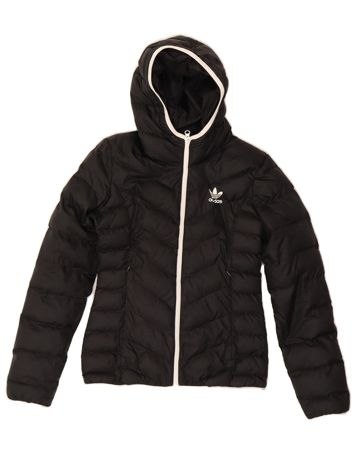 ADIDAS Womens Hooded Padded Jacket UK 8 Small  Black Polyester Vintage Adidas and Second-Hand Adidas from Messina Hembry 