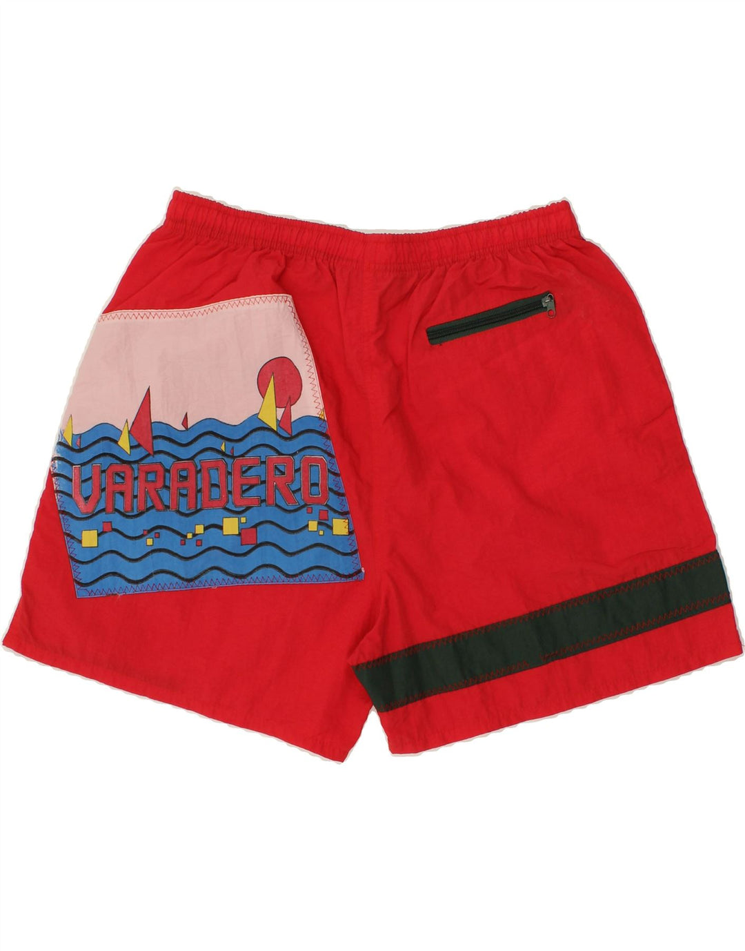 VINTAGE Mens Graphic Swimming Shorts XL  Red Colourblock Polyester Vintage Vintage and Second-Hand Vintage from Messina Hembry 