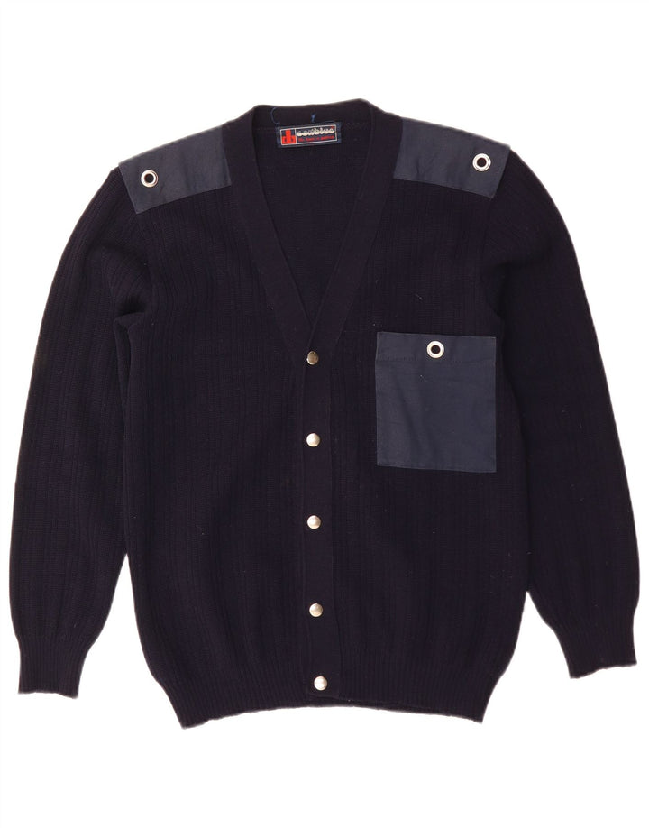 Vintage muški kardigan džemper srednje tamnoplave boje od blokova vune