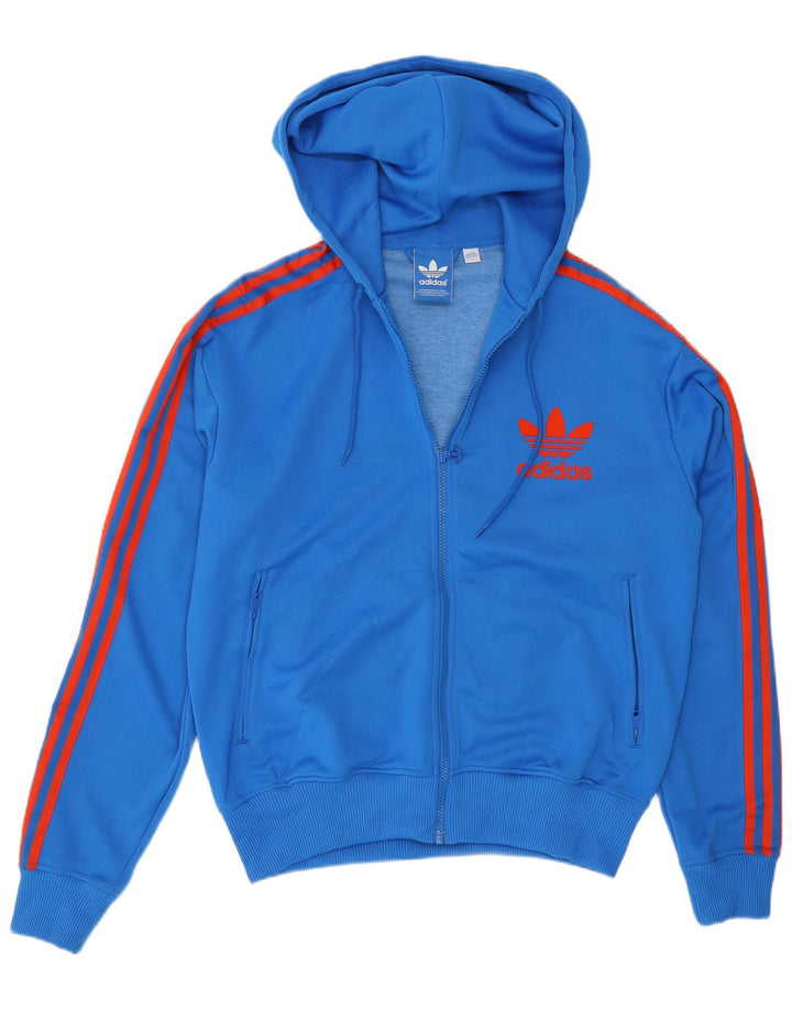 Adidas muški pulover s kapuljačom na patentni zatvarač veliki plavi poliester