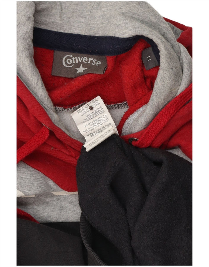 CONVERSE Mens Graphic Hoodie Jumper Medium Black Colourblock Cotton