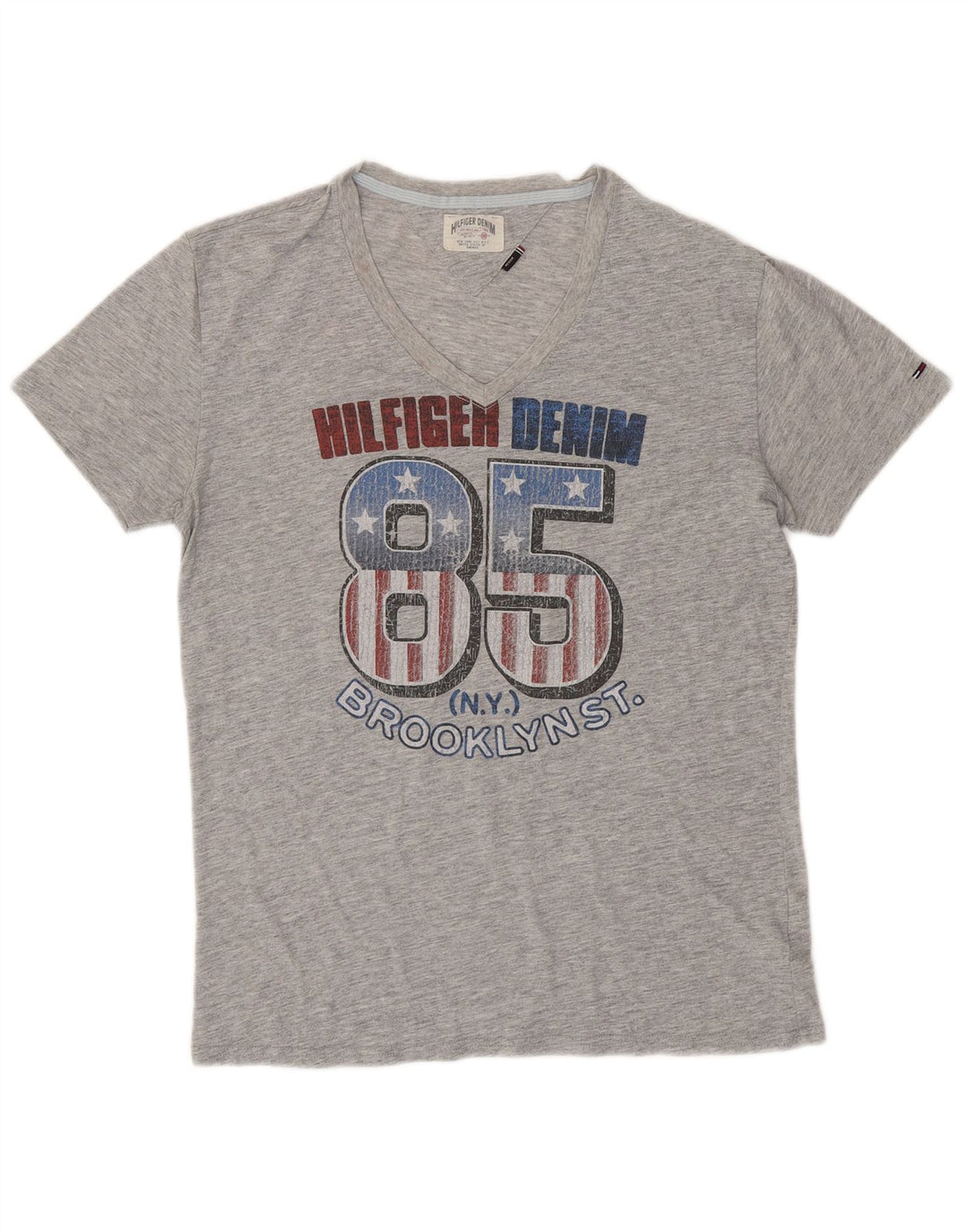 TOMMY HILFIGER Mens Brooklyn Graphic T-Shirt Top Medium Grey Polyester