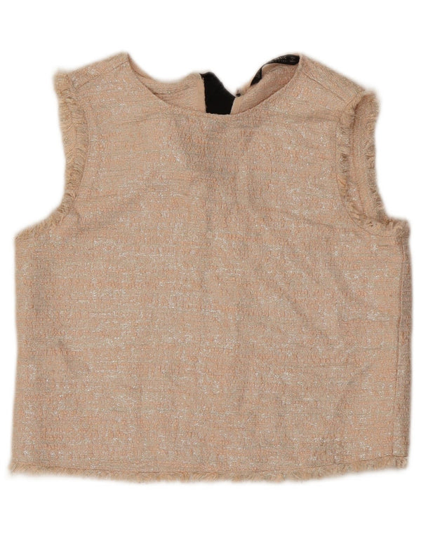 Zara ženski gornji dio kratke bluze bez rukava UK 10 Small Beige Acrylic