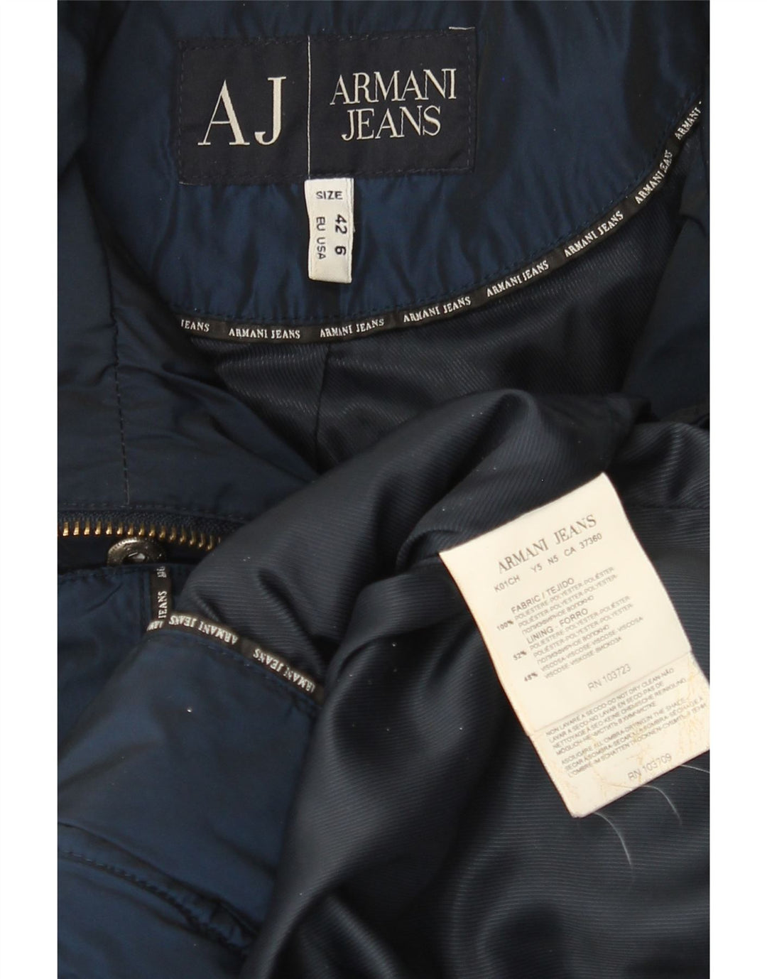 Armani Jeans Ženski podstavljeni kaput EU 42 veliki tamnoplavi poliester