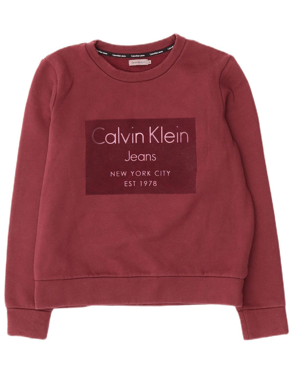 Calvin Klein Jeans ženski džemper s grafičkim motivima UK 14 Srednje bordo