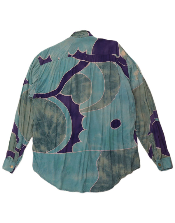 VINTAGE muška košulja s apstraktnim uzorkom XL od plave svile