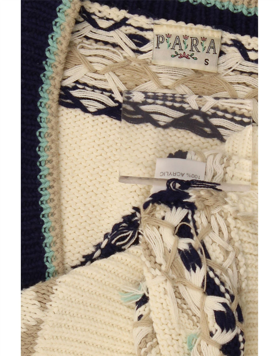 VINTAGE ženski prekomjerni džemper UK 10 Mali sivo bijeli geometrijski