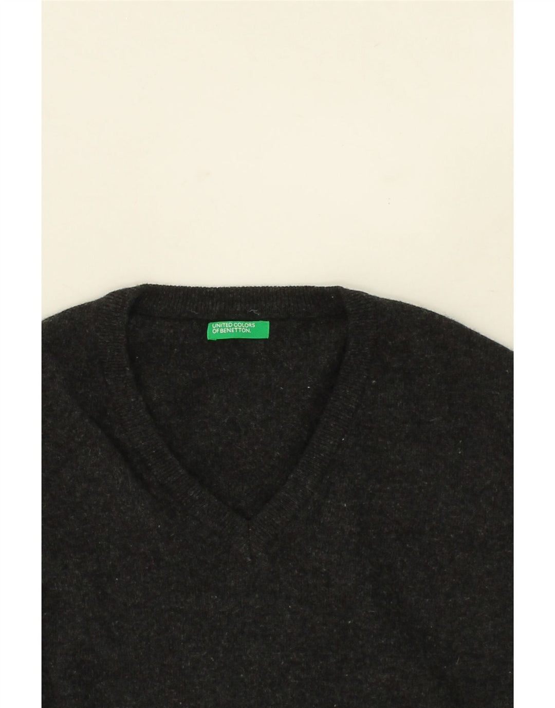 BENETTON Womens V-Neck Jumper Sweater UK 16 Large Grey Vintage Benetton and Second-Hand Benetton from Messina Hembry 