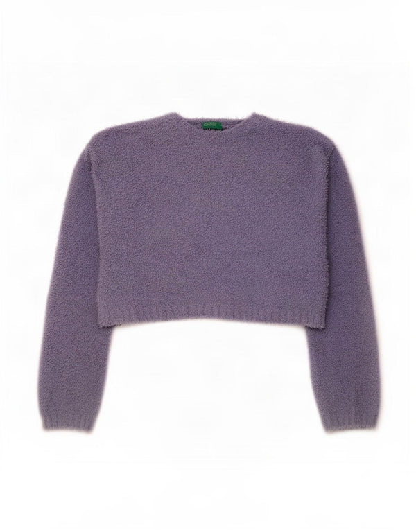 Benetton Womens Crop Boat Neck Jumper Sweater UK 14 Medium Purple