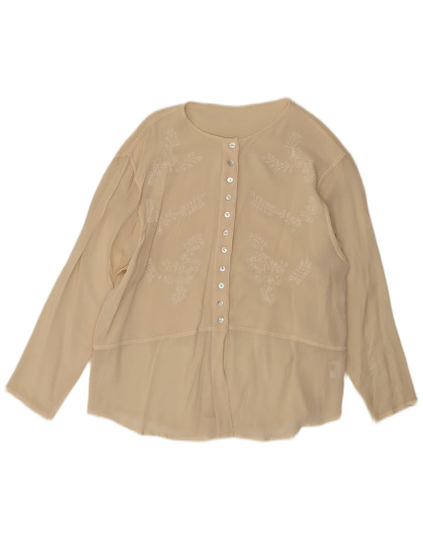 Vintage ženska košulja bluza UK 14 Velika bež cvjetna svila