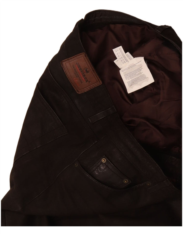 CHEVIREX Muške ravne kožne hlače W40 L33 smeđa koža