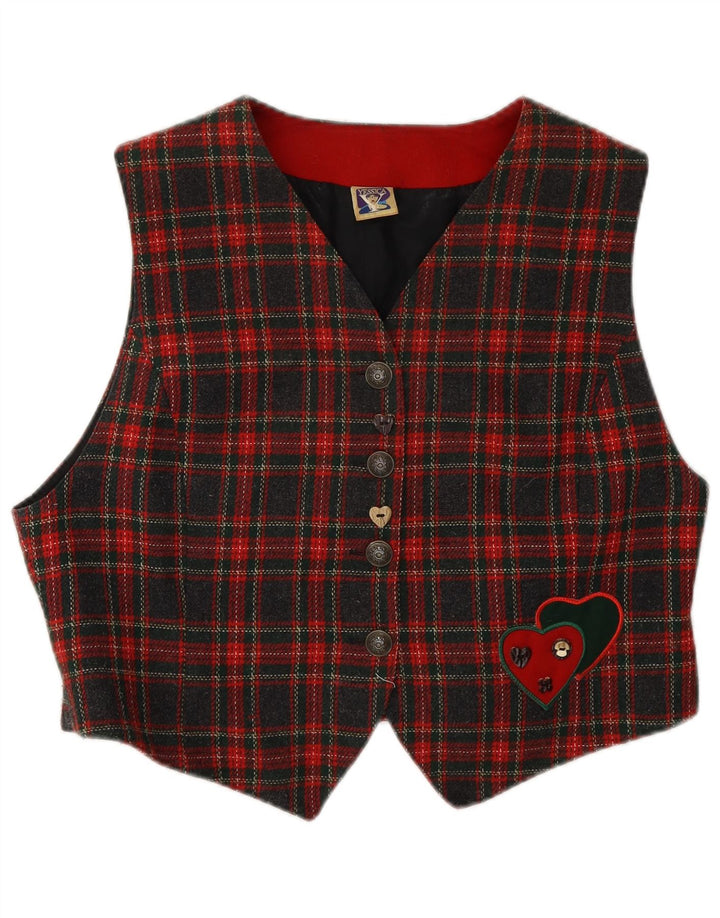 C&A ženski kratki prsluk UK 16 veliki crveni karirani poliester