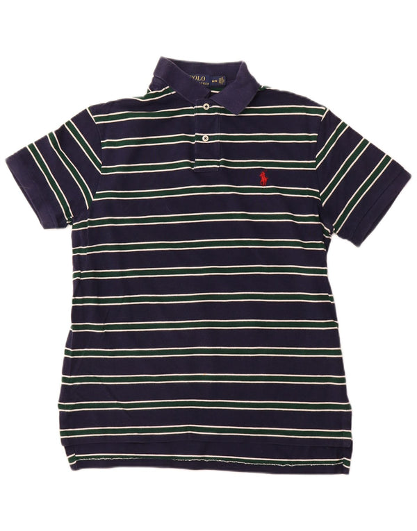 POLO RALPH LAUREN Mens Polo Shirt Medium Navy Blue Striped Cotton