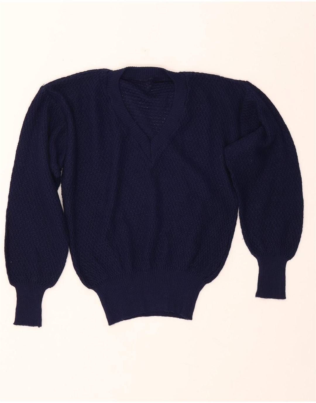 VINTAGE ženski džemper s V-izrezom IT 46 Veliki tamnoplavi akril