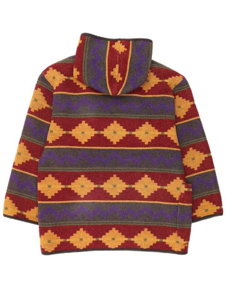 Vintage ženska duffle jakna s kapuljačom UK 14 velikih raznobojnih geometrijskih oblika