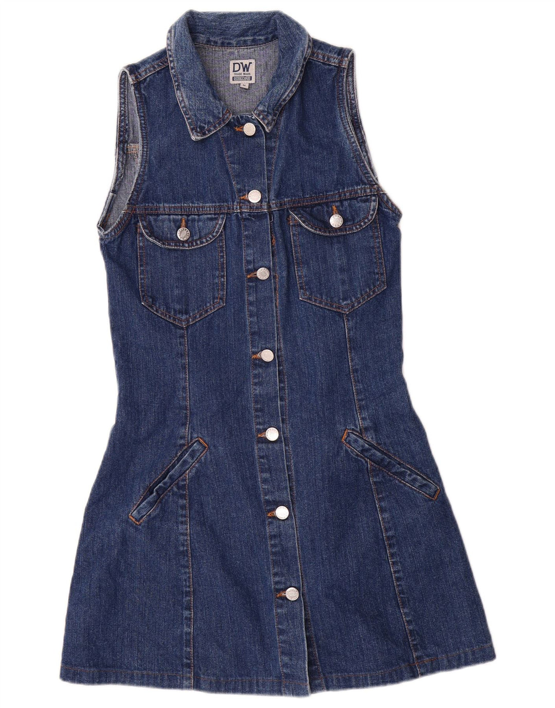 VINTAGE ženska traper haljina bez rukava UK 12 srednje plava