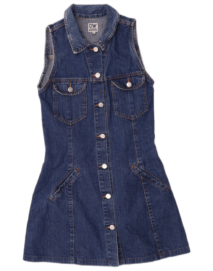 VINTAGE ženska traper haljina bez rukava UK 12 srednje plava