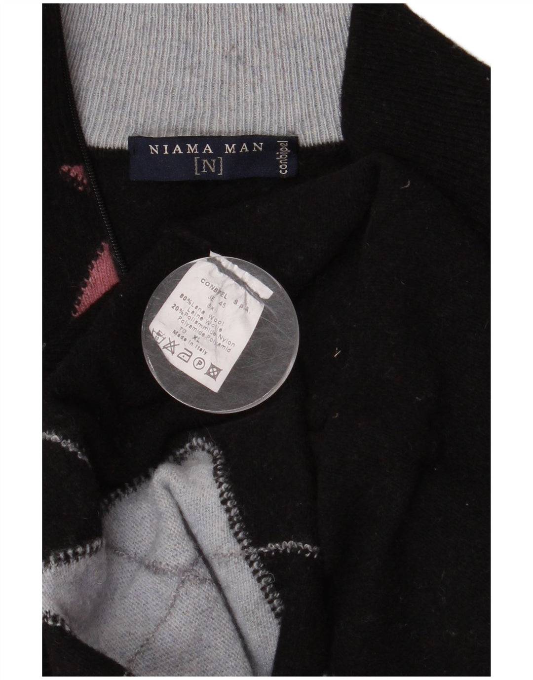 Conbipel muški pulover Niama s patentnim izrezom XL crni Argyle/Diamond Wool