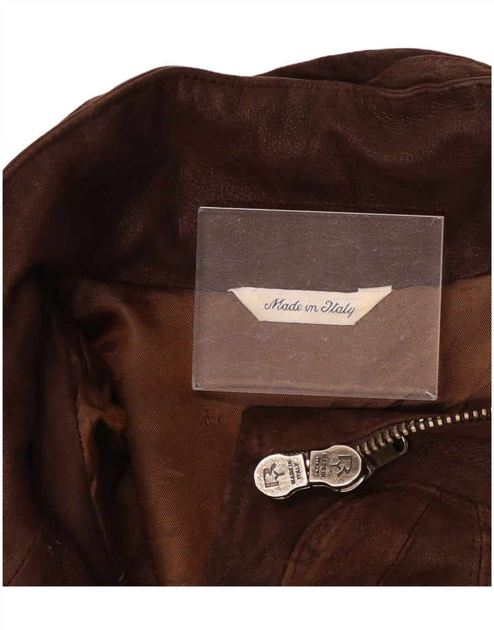 VINTAGE Womens Hooded Leather Jacket UK 12 Medium Brown