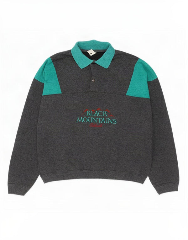 Vintage muški džemper s polo izrezom s grafičkim motivima 2XL u sivoj boji