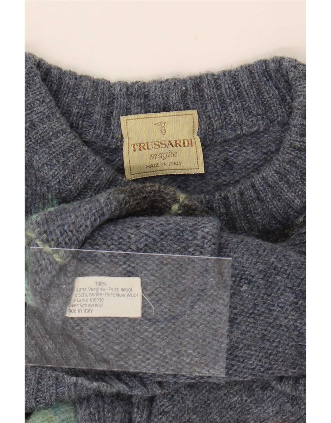 Trussardi muški džemper s okruglim izrezom Srednje plavi Argyle/Diamond Wool
