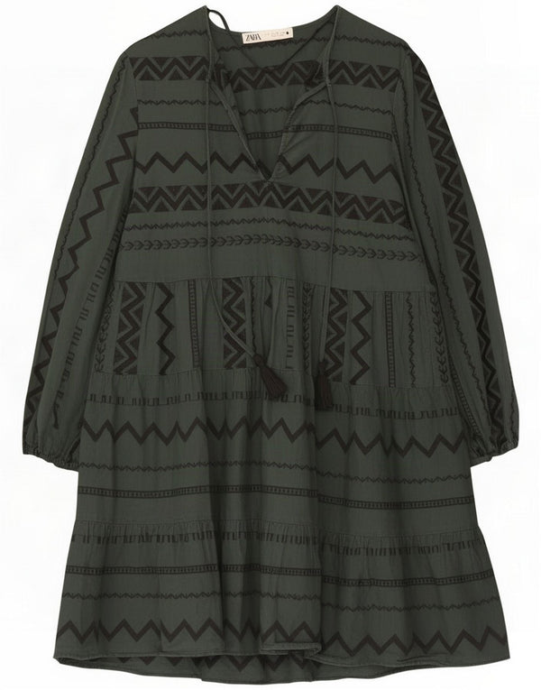 Zara ženska haljina s dugim rukavima u nizu UK 10 Small Green Chevron