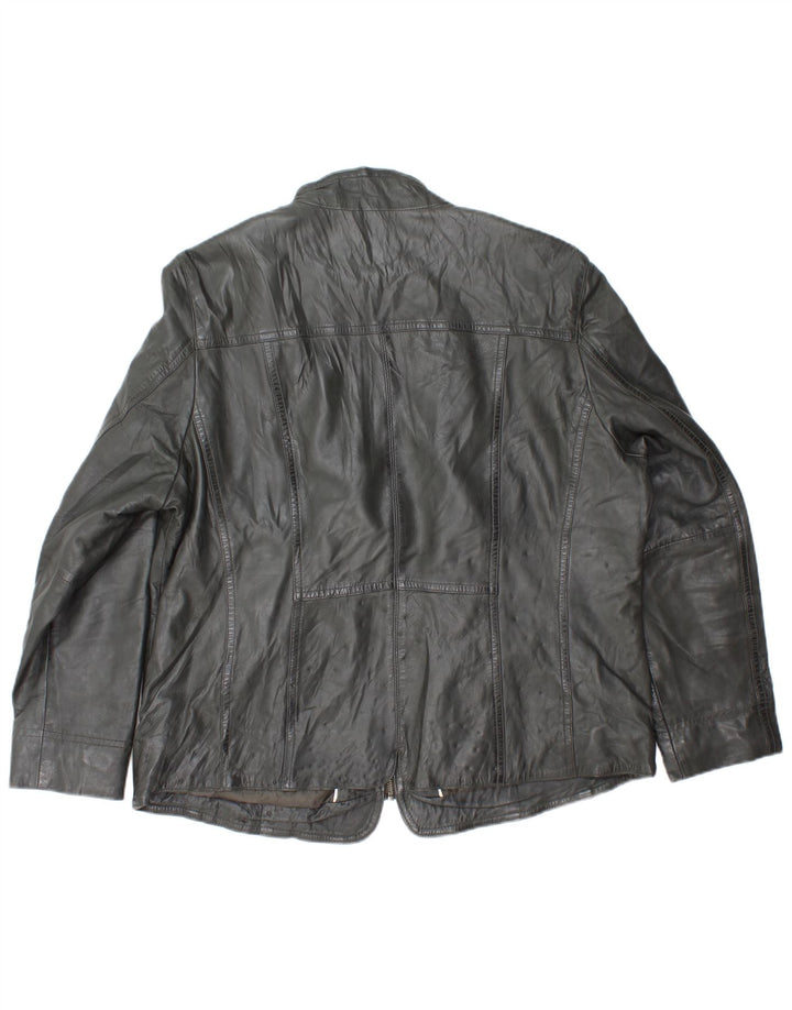 VINTAGE Womens Leather Jacket IT 52 2XL Black Leather