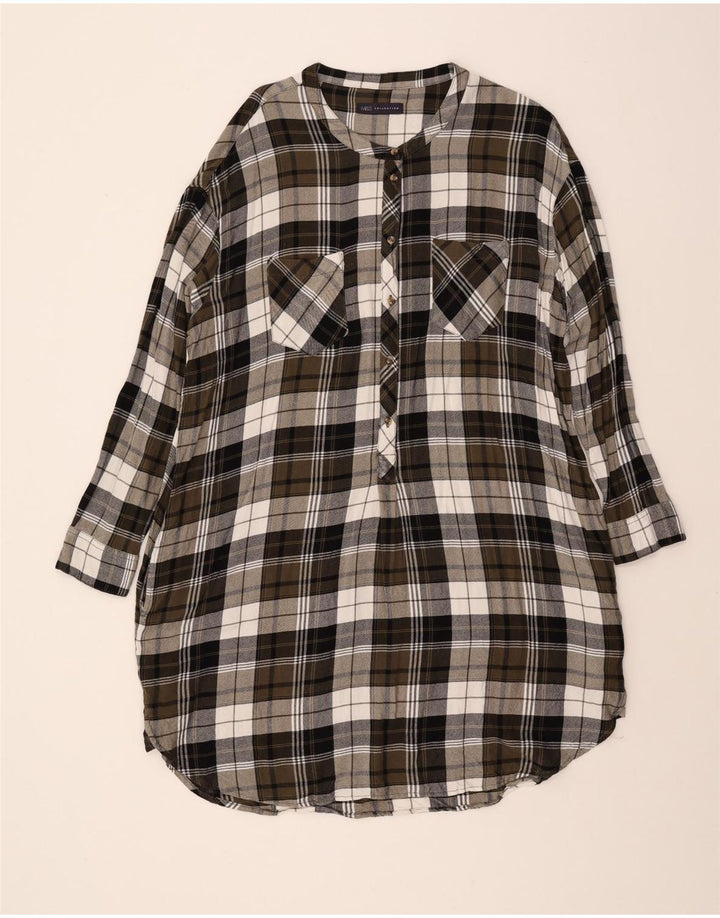 MARKS & SPENCER Womens Oversized Pullover Shirt Dress UK 18 XL Green Check