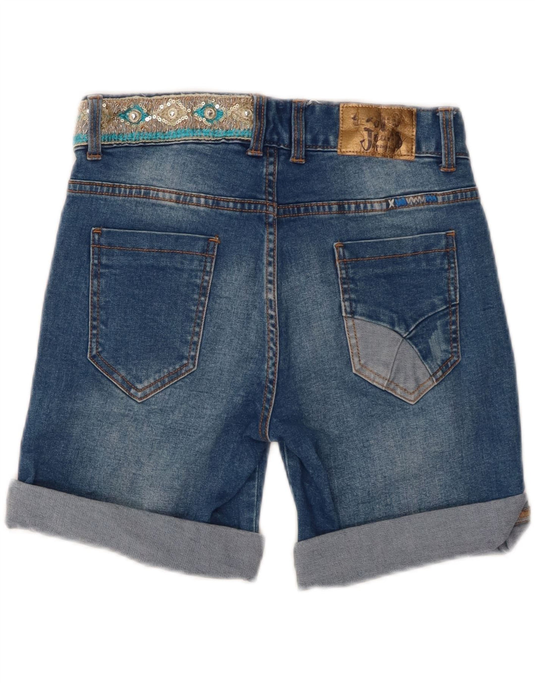 DESIGUAL Ženske grafičke traper kratke hlače W24 XS Plavi cvjetni pamuk