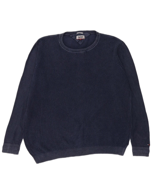 TOMMY HILFIGER Mens Crew Neck Jumper Sweater XL Navy Blue Cotton