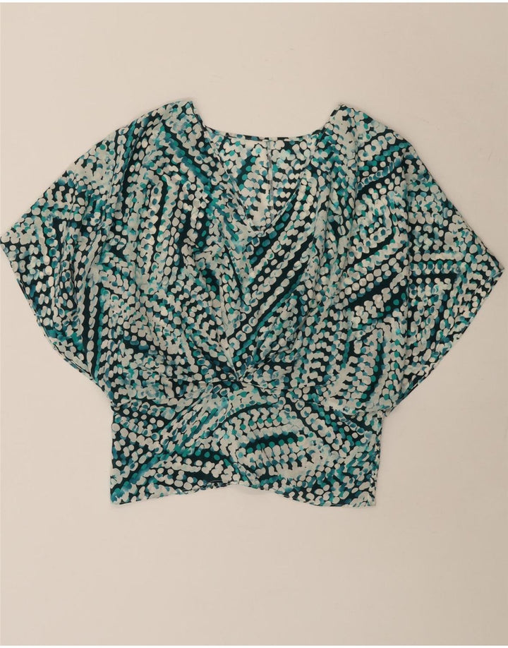 Vintage ženska majica s krilima šišmiša UK 14 srednje plava geometrijska