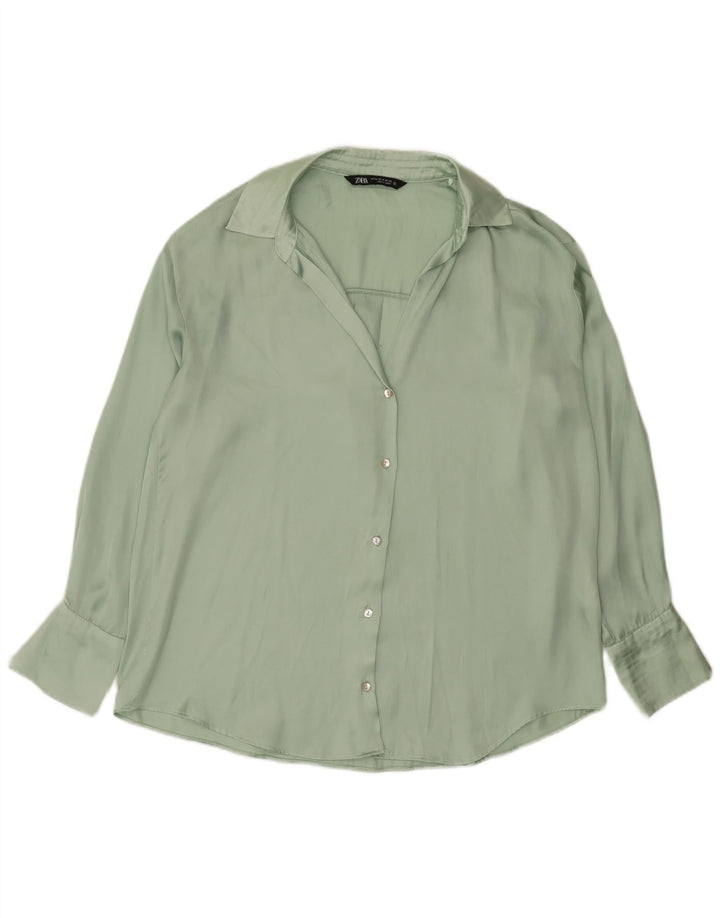 Zara ženska prevelika košulja bluza UK 14 Srednje zeleni poliester