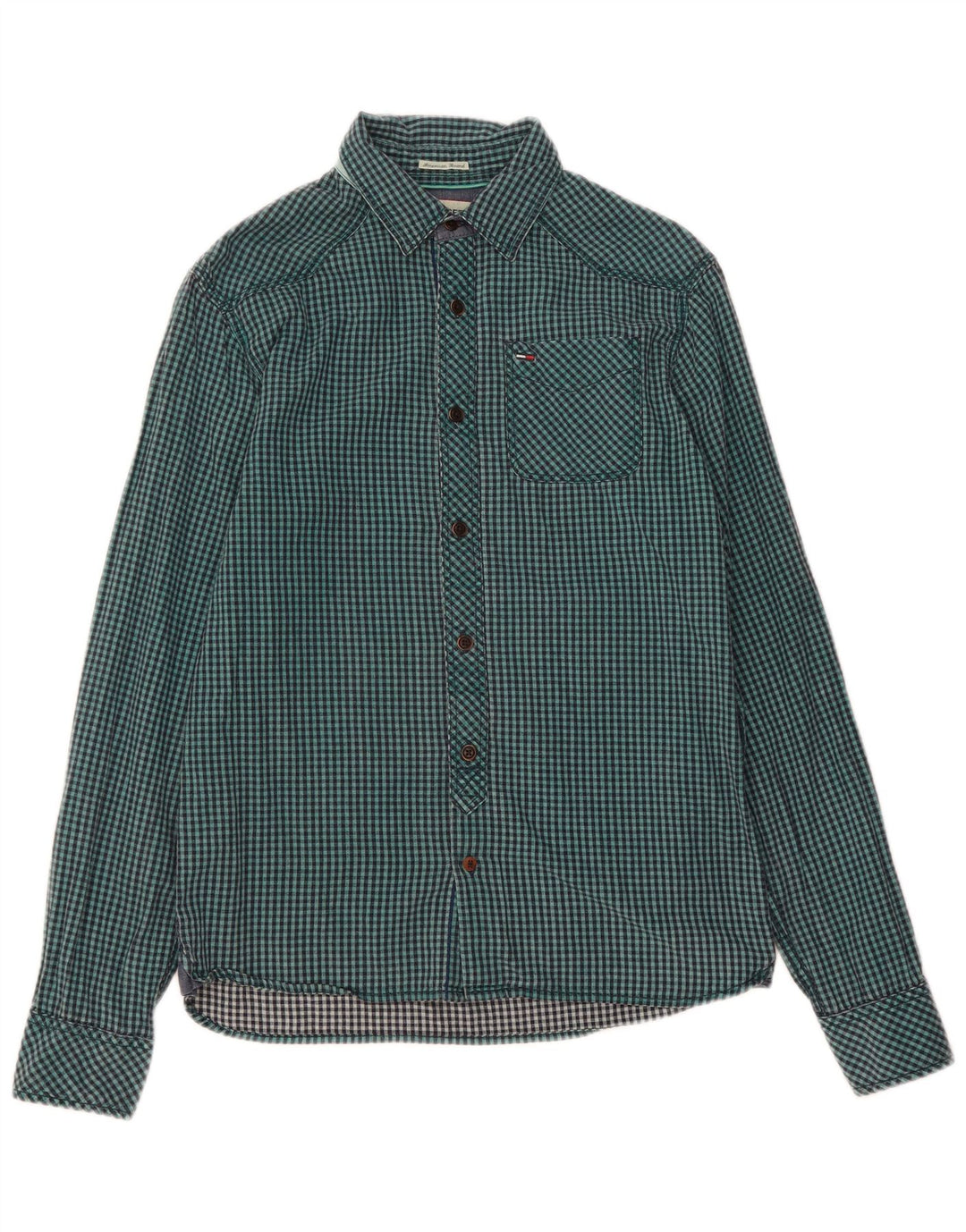 TOMMY HILFIGER Mens Shirt Medium Green Gingham Cotton