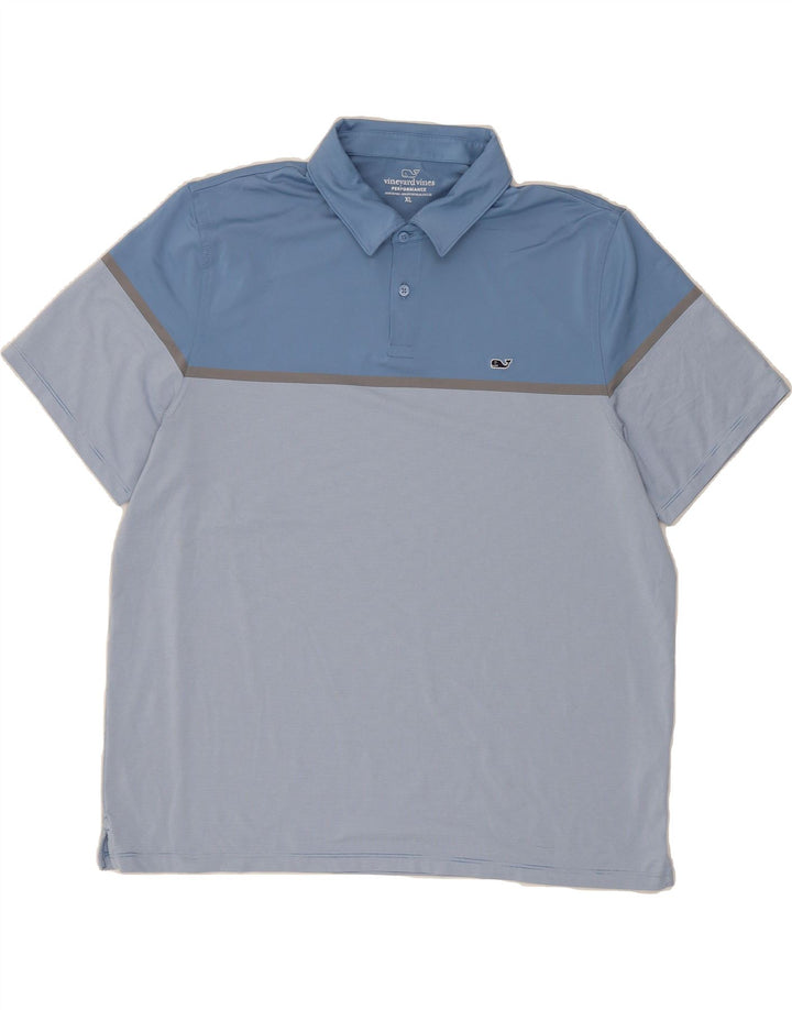 VINEYARD VINES Mens Polo Shirt XL Blue Pinstripe Polyester Vintage Vineyard Vines and Second-Hand Vineyard Vines from Messina Hembry 