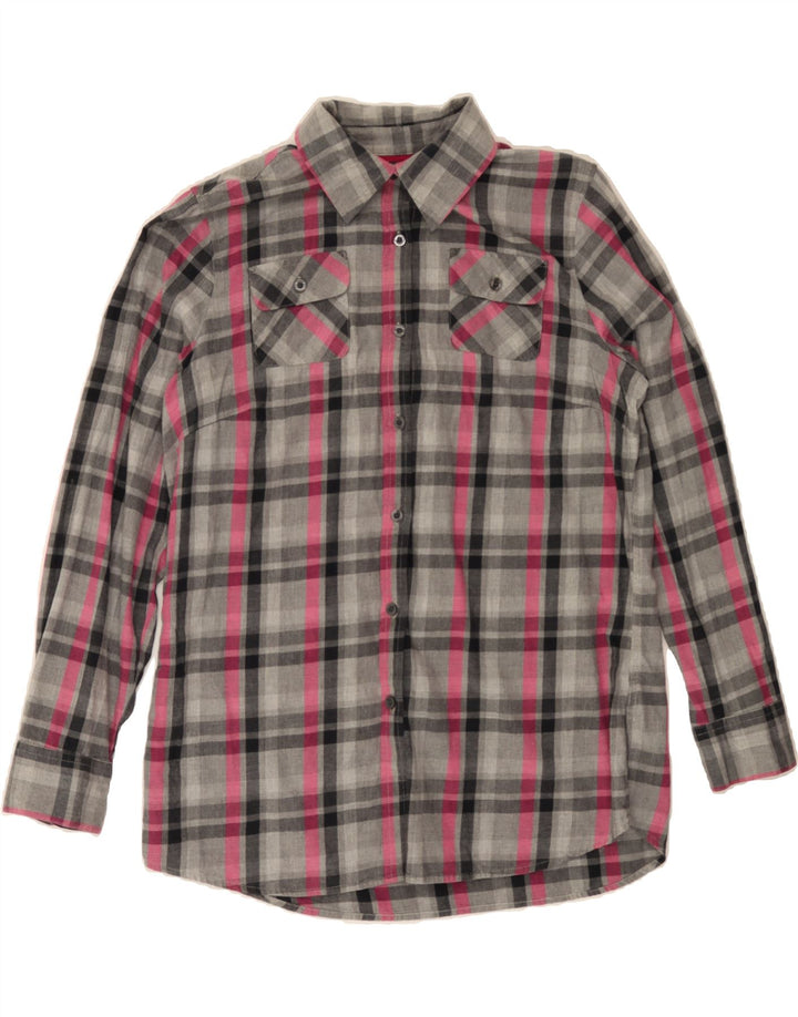 IZOD Womens Flannel Shirt UK 14 Medium Grey Check Cotton Vintage Izod and Second-Hand Izod from Messina Hembry 