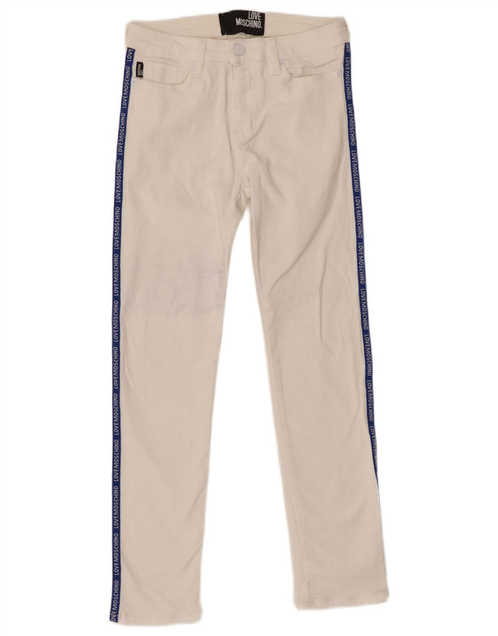 MOSCHINO Ženske uske traperice s grafikom W26 L26 Bijele