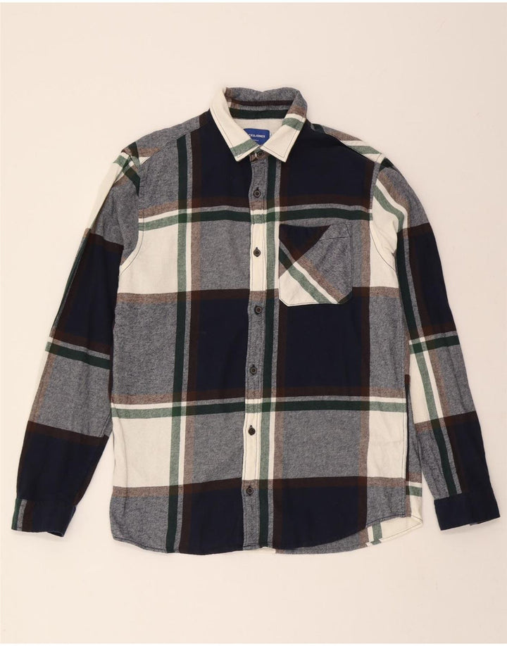JACK & JONES Mens Flannel Shirt Medium Navy Blue Check Cotton Vintage Jack & Jones and Second-Hand Jack & Jones from Messina Hembry 