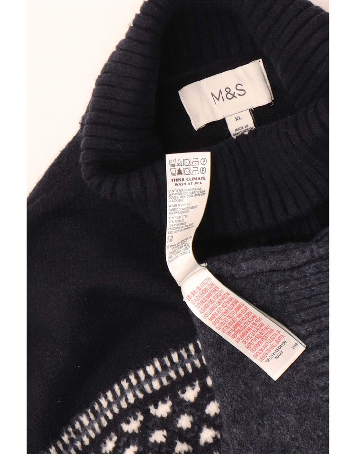 Marks & Spencer muški pulover s rol izrezom XL tamnoplavi geometrijski