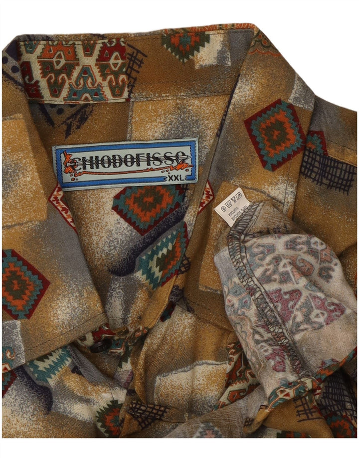 Vintage muška košulja kratkih rukava 2XL kaki patchwork viskoza