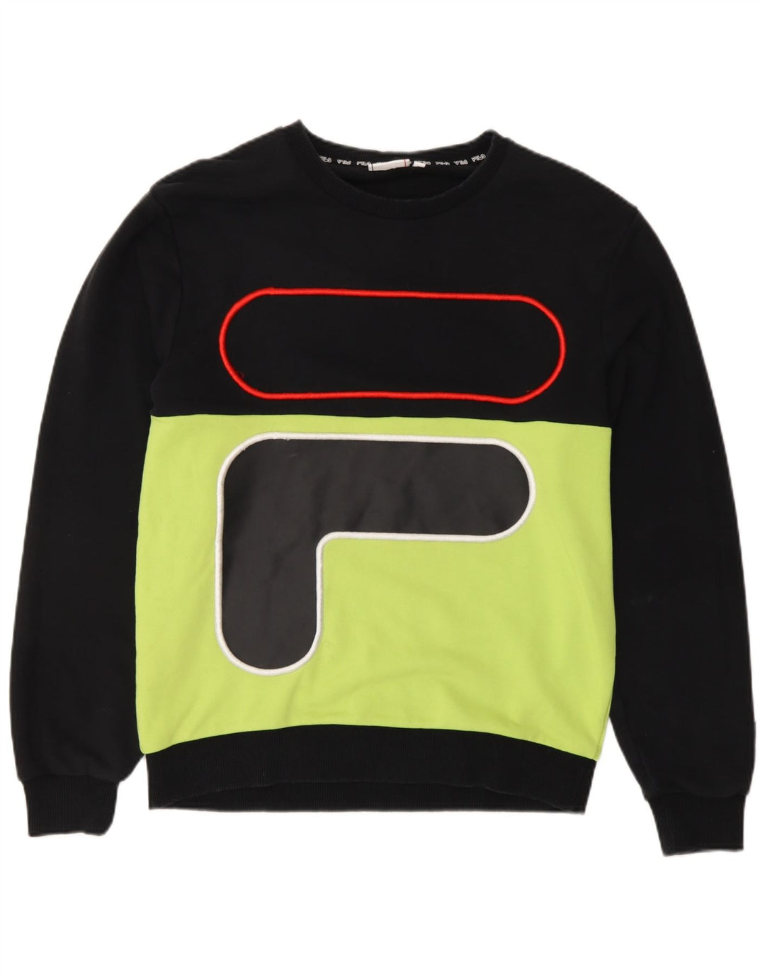 FILA Mens Graphic Sweatshirt Jumper Small Black Colourblock Cotton