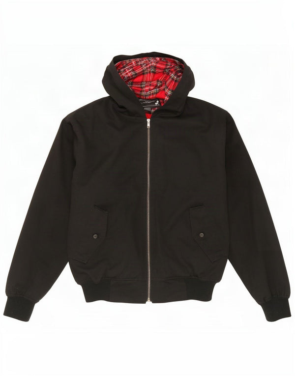 Vintage muška bomber jakna s kapuljačom UK 36, mali crni poliester