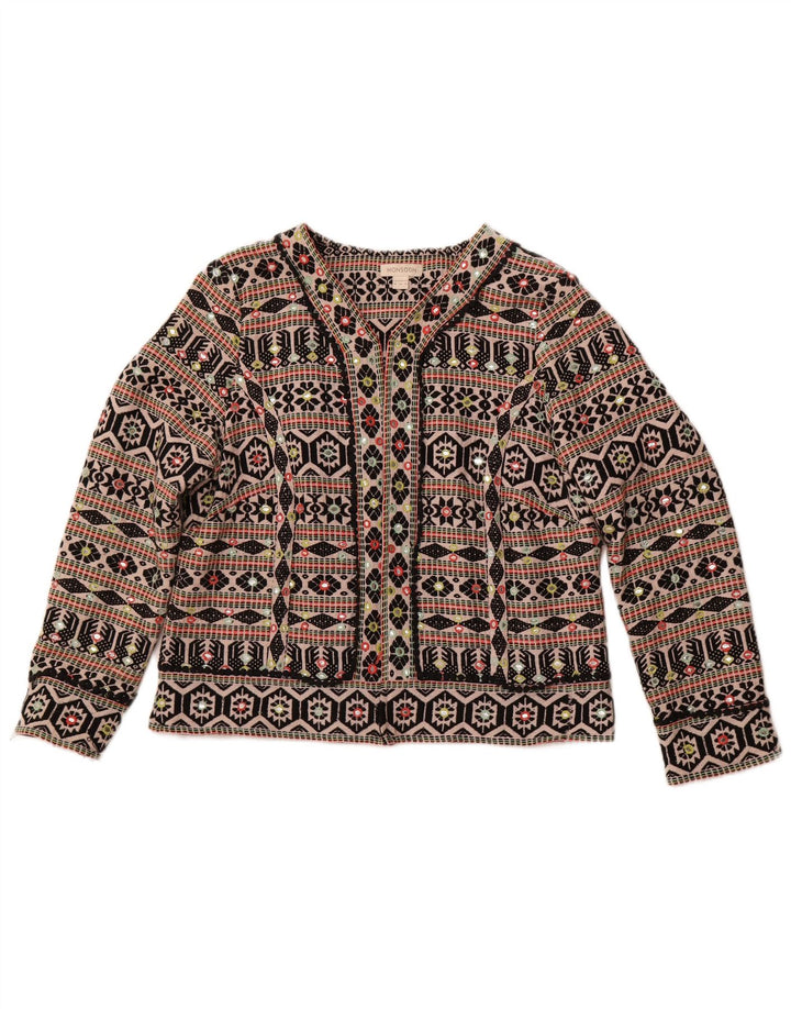 MONSOON ženska otvorena bolero jakna UK 18 XL crni geometrijski pamuk