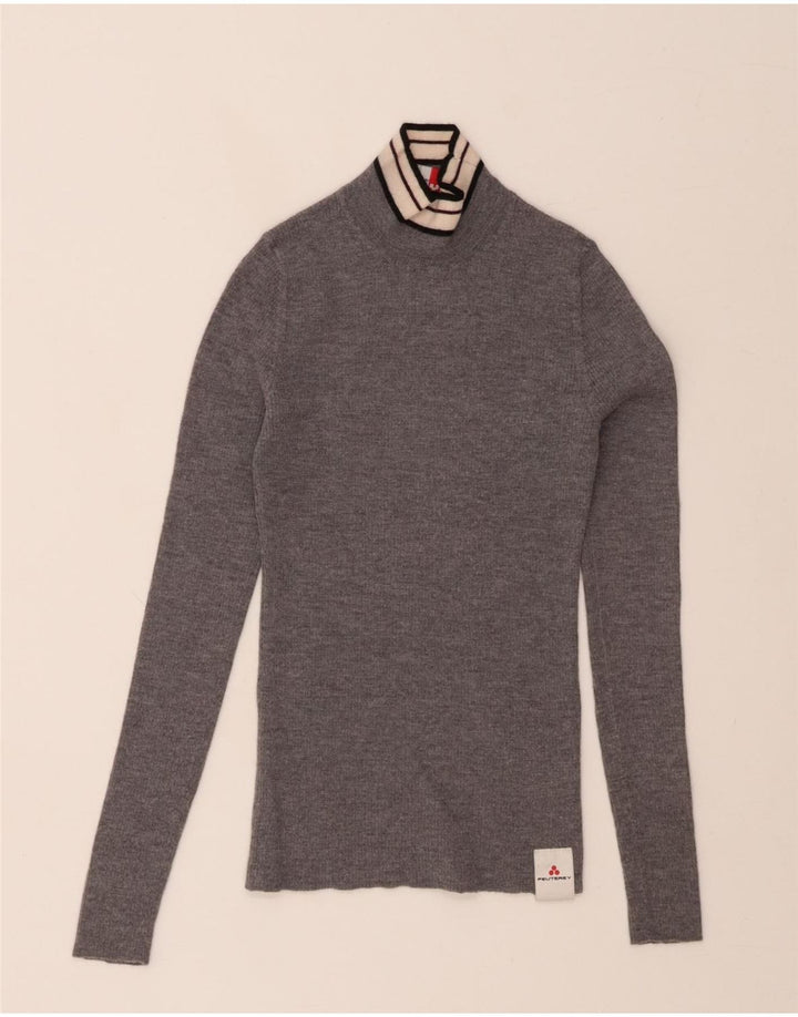PEUTEREY Womens Turtle Neck Jumper Sweater UK 12 Medium Grey Wool