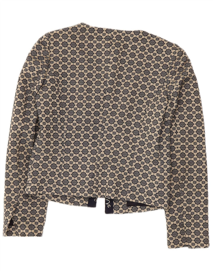 BENETTON Womens Crop Open Blazer Jacket UK 10 Small Grey Floral Polyester