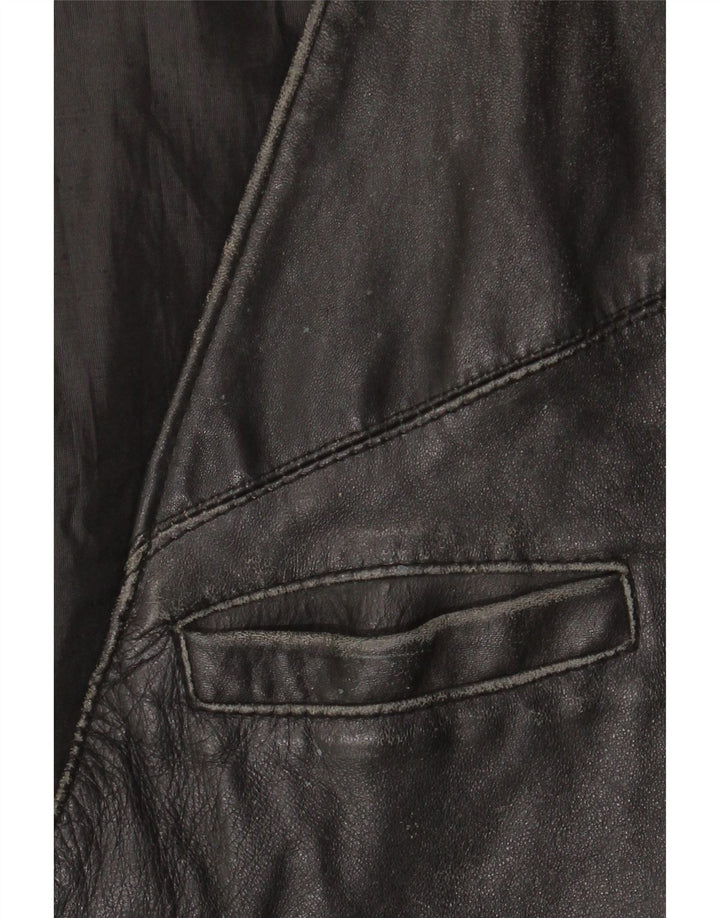 VINTAGE muški kožni prsluk IT 52 Veliki crni kožni