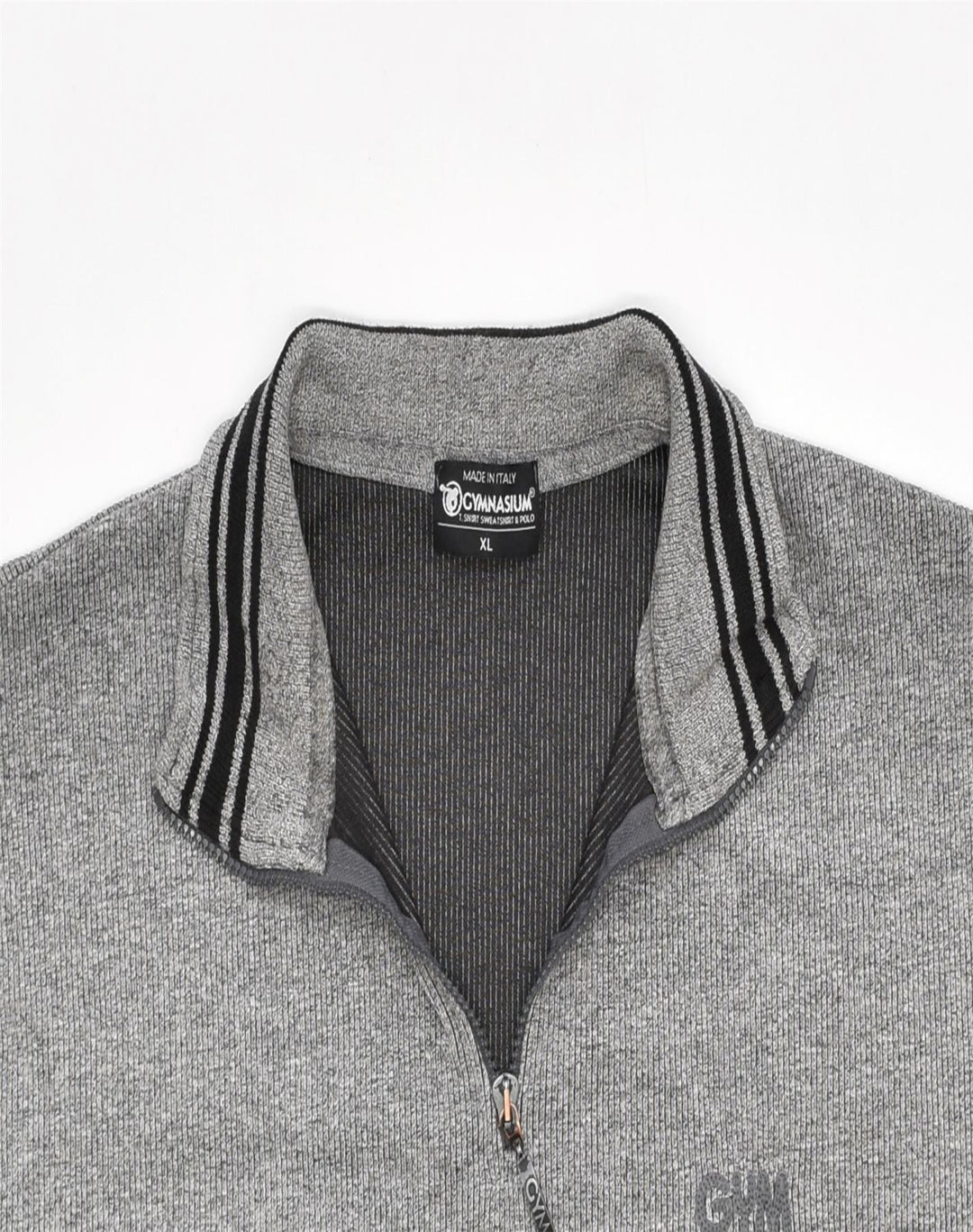 GYMNASIUM Mens Fleece Zip Neck Jumper Sweater XL Grey Cotton | Vintage | Thrift | Second-Hand | Used Clothing | Messina Hembry 