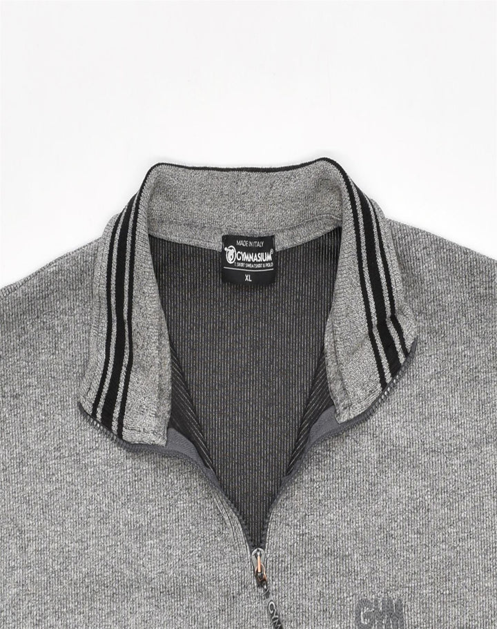 GYMNASIUM Mens Fleece Zip Neck Jumper Sweater XL Grey Cotton | Vintage | Thrift | Second-Hand | Used Clothing | Messina Hembry 