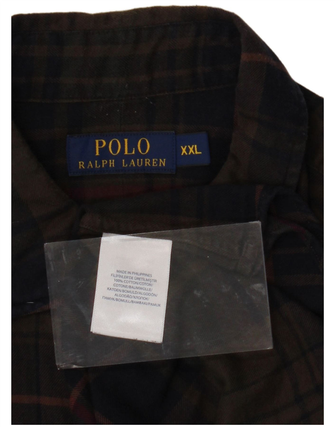POLO RALPH LAUREN Muška flanelska košulja 2XL, pamuk smeđe karirane boje